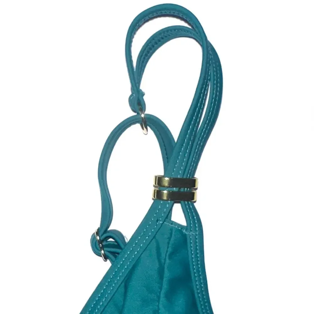 NWT Cupshe Green V-Neck Square Ring Two Piece Tankini Swimsuit Set Size M